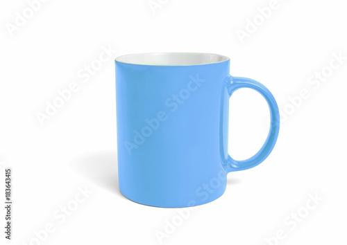 Empty blue mug with copy space on a white background.