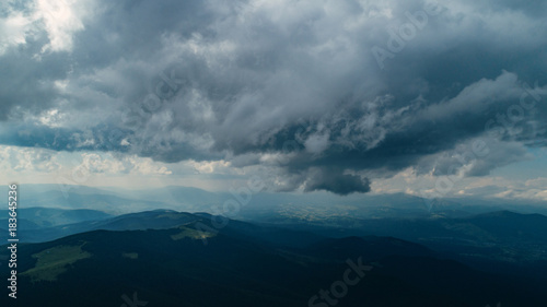 Carpathian mountains shot from drone at sunset © niromaks