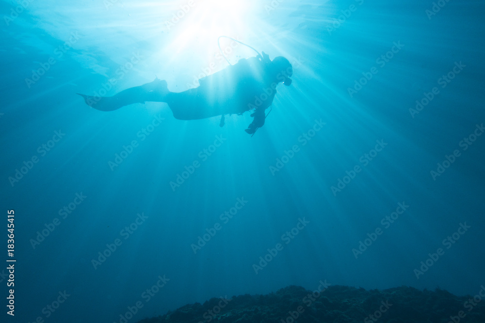 Diver with sunshine