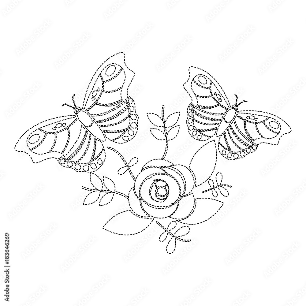 Naklejka butterflies with flower leaves floral ornament vector illustration sticker