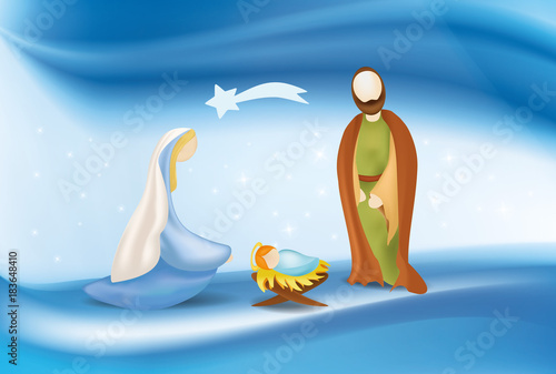 Vector christian nativity scene on elegant blue background