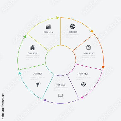 Infographics template 7 options with circle