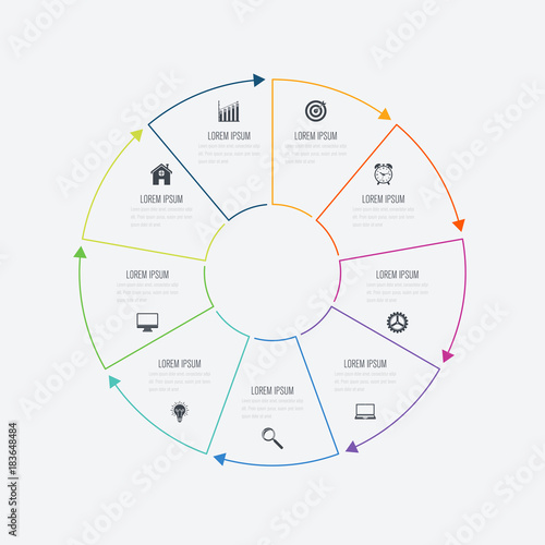 Infographics template 9 options with circle