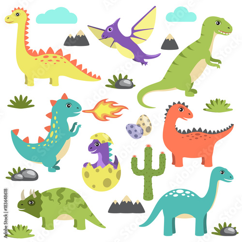 Set of Dinosaurs Icons on Vector Illustration