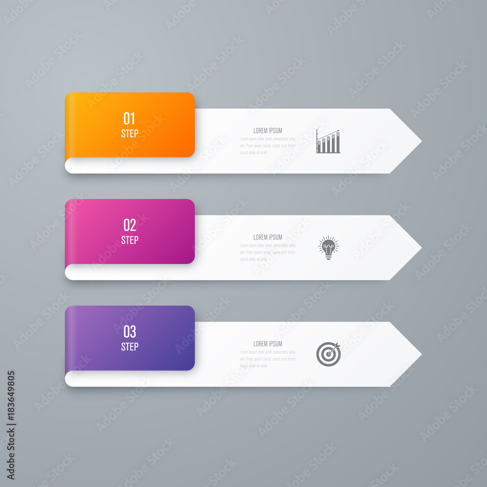 Business infographics template 3 steps with square Business infographics template 3 steps with square