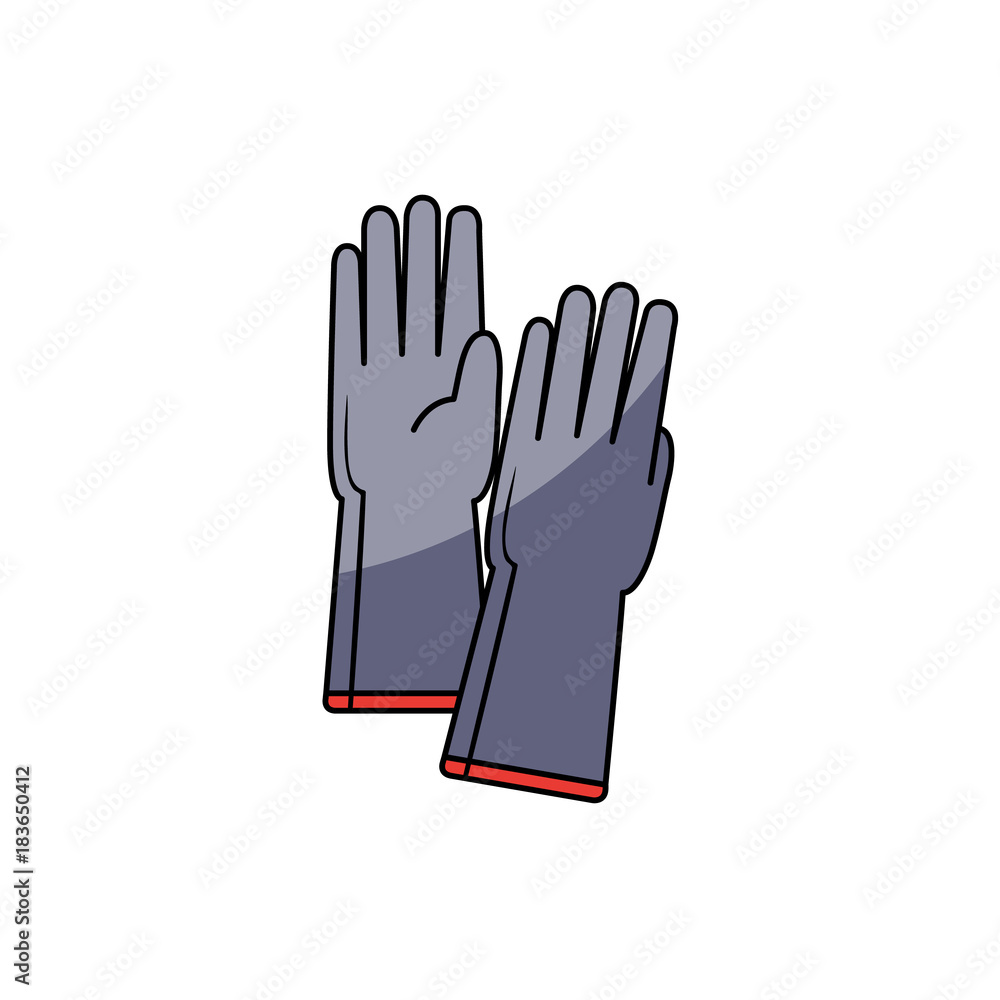 Vecteur Stock Pair of grey protective rubber gloves hand drawn