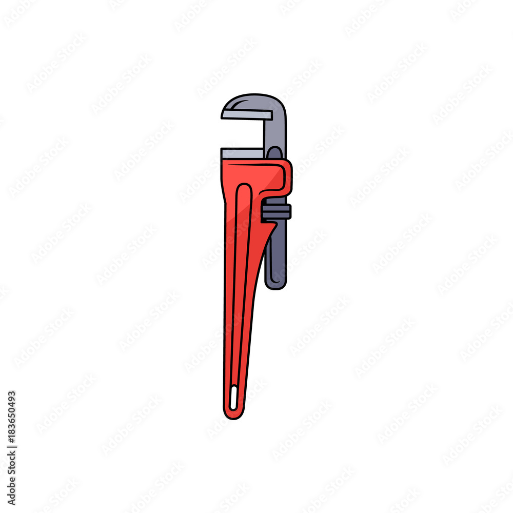 Vecteur Stock Red pipe wrench, spanner, plumber tool, hand drawn cartoon  vector illustration isolated on white background. Drawing of traditional  pipe wrench, spanner, plumbing tool | Adobe Stock