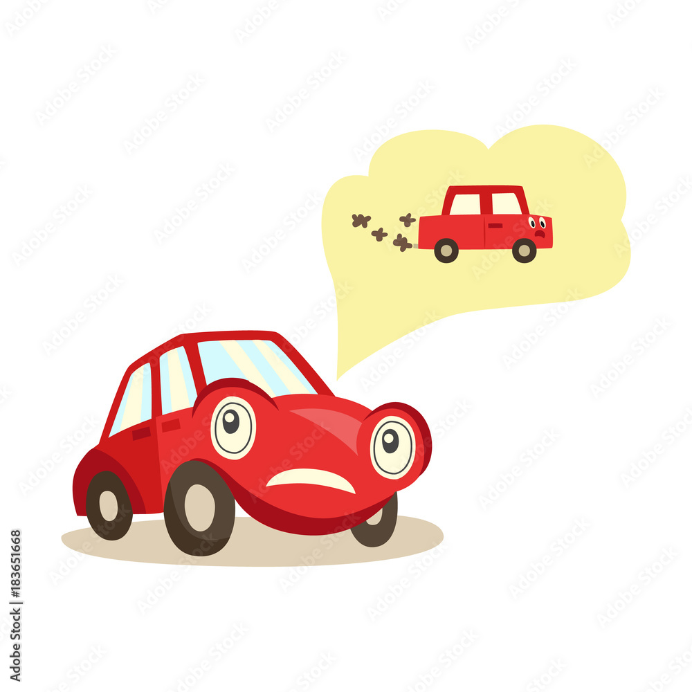 vector cartoon car with eyes worrying about possible problems with engine and exhaust system thinking about it with negative emotion. Isolated illustration on a white background. Stock Vector | Adobe Stock vector cartoon car with eyes worrying about possible problems with engine and exhaust system thinking about it with negative emotion. Isolated illustration on a white background. Stock Vector | Adobe Stock