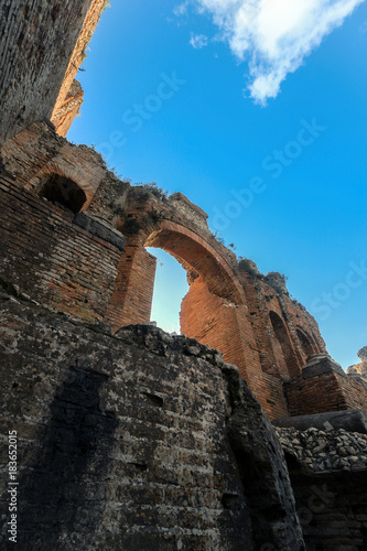old ruins in greek theater in Taormina 