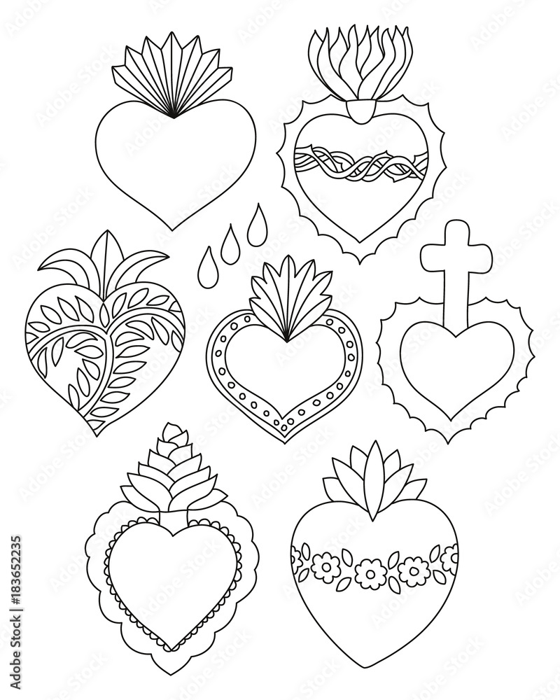 Sacred heart doodle vector set