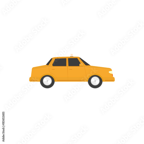 Flat style sedan car, automobile icon, side view vector illustration isolated on white background. Flat style car, automobile, motor vehicle decoration element