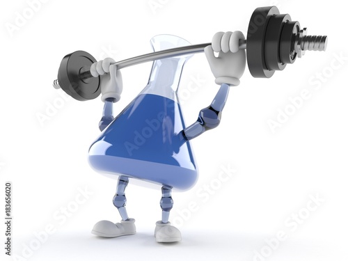 Chemistry flask character lifting heavy barbell