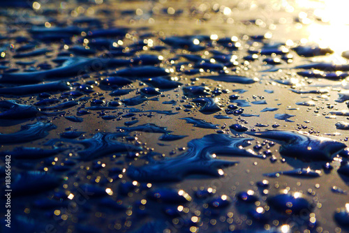 drops of water-repellent surface in black & blue and sun