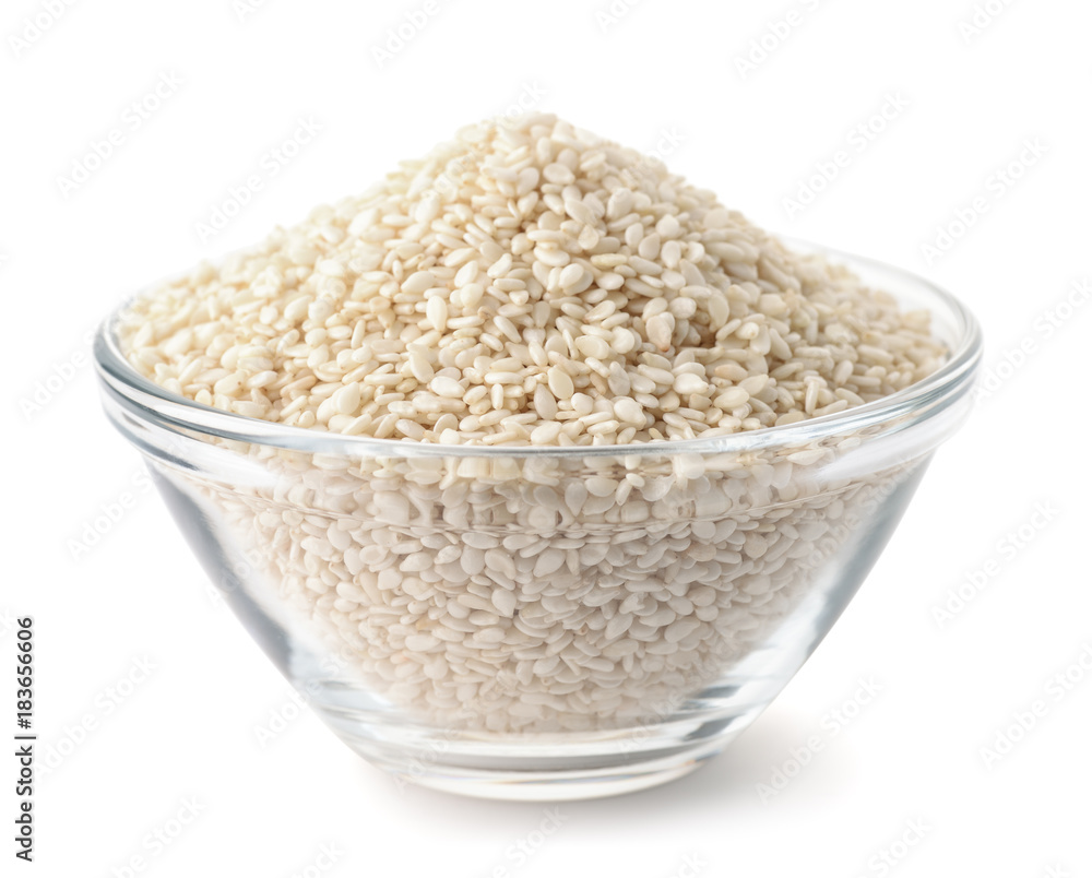 Glass bowl of sesame seeds Glass bowl of sesame seeds