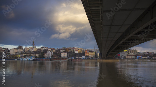 Belgrade in the evening with bridge across Sava river © darezare