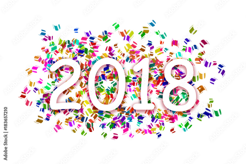 white inscription year 2018 on a background with colorful flying sticky notes on a white background white inscription year 2018 on a background with colorful flying sticky notes on a white background
