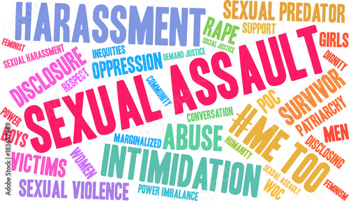 Sexual Assault Word Cloud on a white background. 