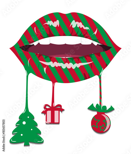 beautiful women christmas lips on white background
