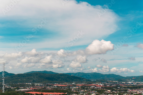 landscape nature mountain and village, beautiful sky, from Khao kard view point Phuket Thailand 