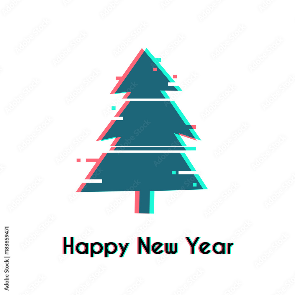 Fir tree minimalistic icon. vector greeting card. 2018 Happy New Year background with modern Digital Glitch effect. Fir tree minimalistic icon. vector greeting card. 2018 Happy New Year background with modern Digital Glitch effect.