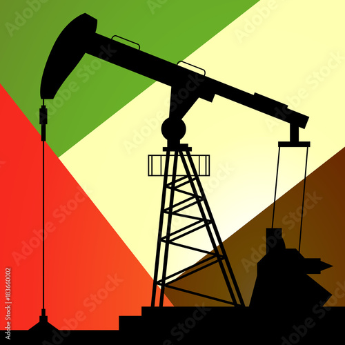 Oil pump on background of flag of Emirates (UAE). Vector illustration
