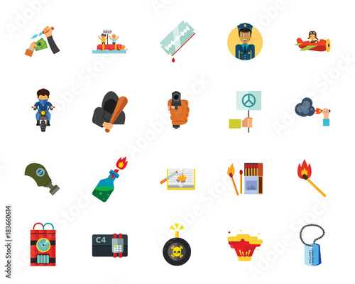 War and terror icon set