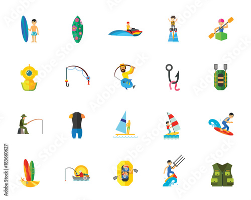 Water sport athletes icon set