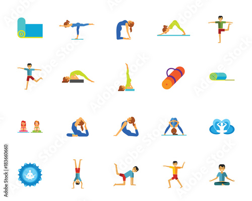 Yoga and fitness icon set