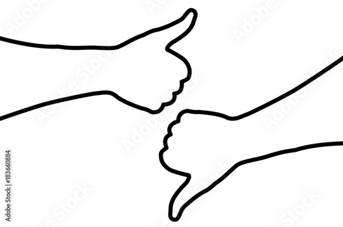 Hand - thumb up - thumbs down - vector illustration - black and white