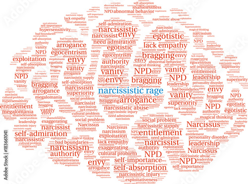 Narcissistic Rage Word Cloud on a white background. 
