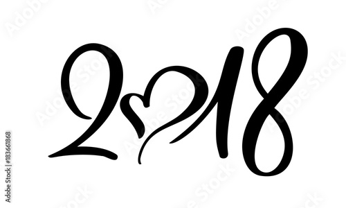 Black number christmas 2018 hand drawn lettering on white background. Greeting card design template with calligraphy for 2018 New Year. Vector illustration