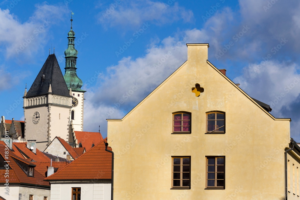 Tabor town hall tower and Church of Transfiguration of Jesus Tabor town hall tower and Church of Transfiguration of Jesus