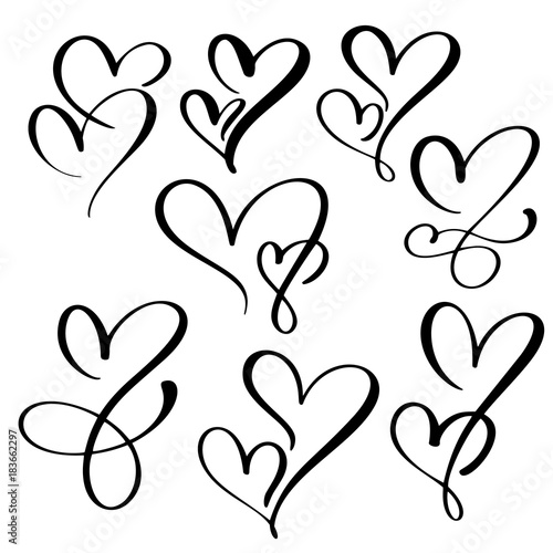 Set Two lovers heart. Handmade vector calligraphy. Decor for greeting card, photo overlays, t-shirt print, flyer, poster design
