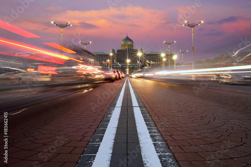 Perdana Putra at sunset with ligh trails, Prime Minister's Office of Malaysia, Putrajaya