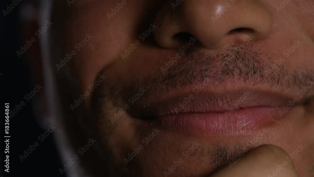 Close up of male mouth smiling to camera Close up of male mouth smiling to camera