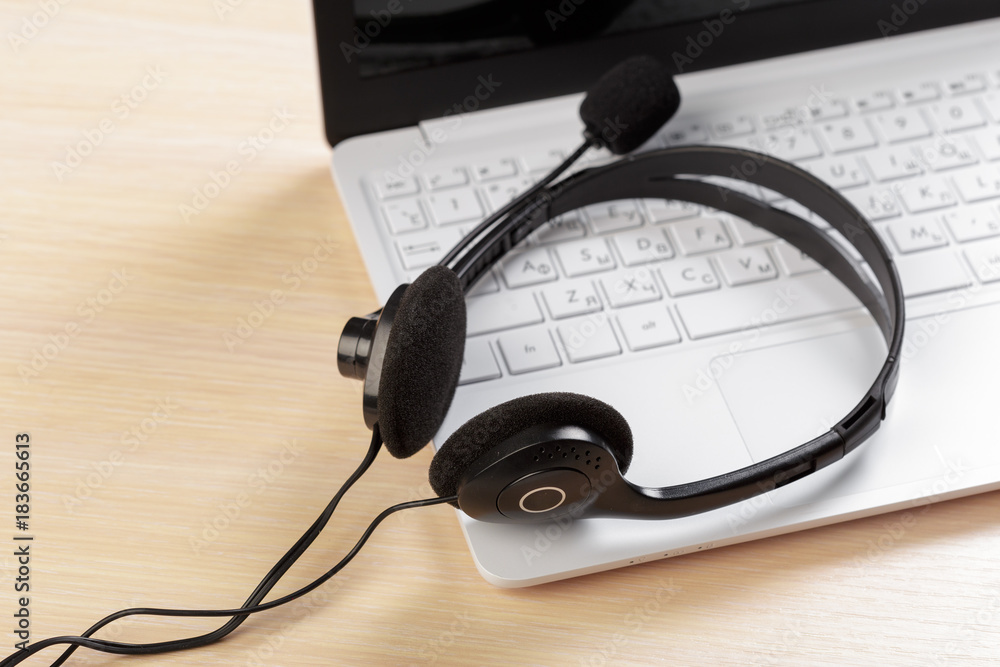 headset on keyboard computer laptop headset on keyboard computer laptop