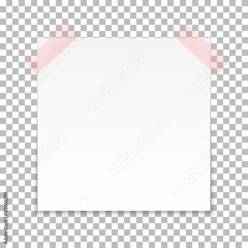 White sheet of note paper with adhesive tape on a transparent background. Vector illustration