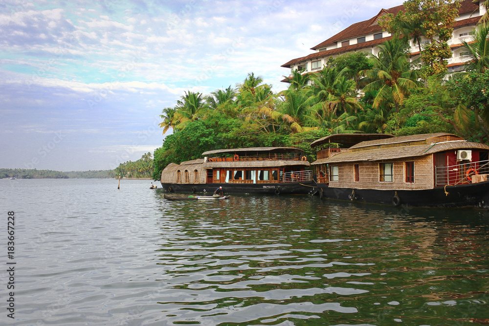 Fototapeta premium House boats on the backwaters of Kerala