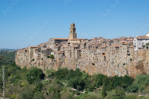 Fototapeta Pitigliano medieval village on tuff rocky hill, Italy