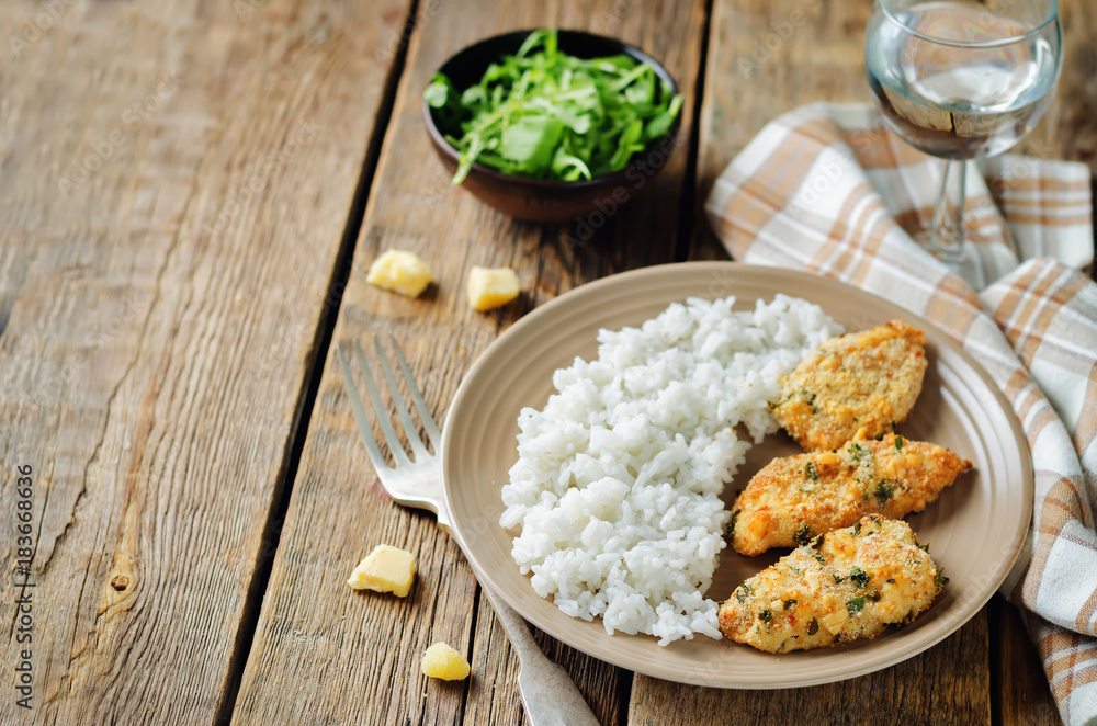 Baked Parmesan Parsley Crusted Chicken with rice Baked Parmesan Parsley Crusted Chicken with rice