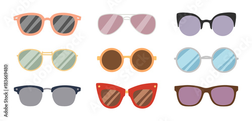 Fashion sunglasses accessory sun glasses spectacles plastic frame goggles modern eyeglasses vector illustration.