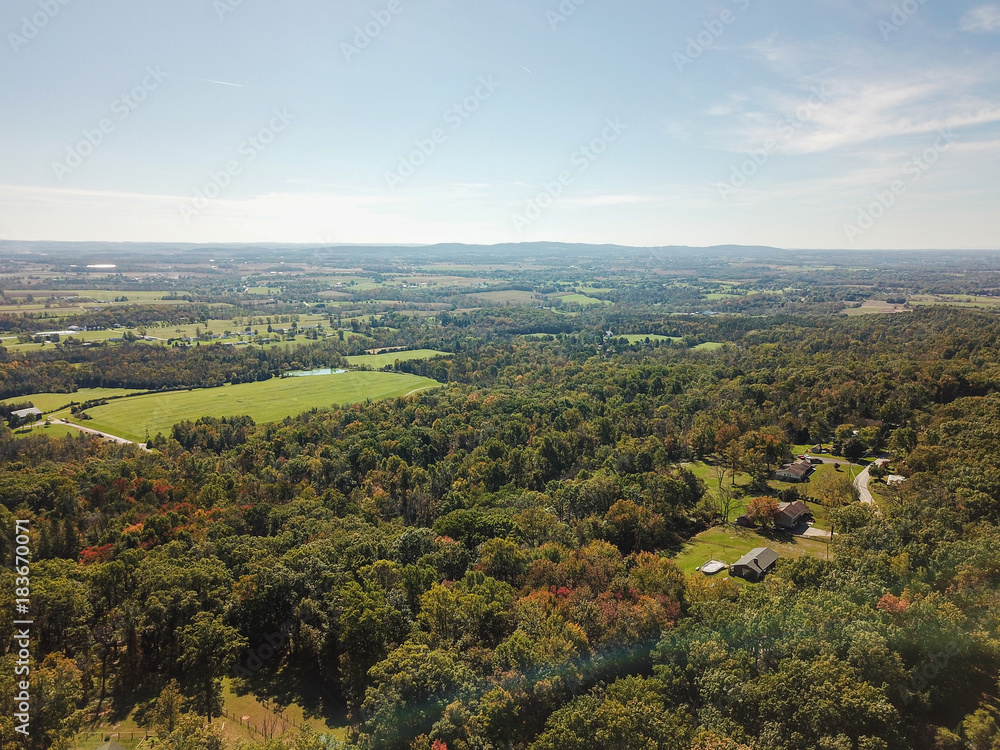 Aerial of Country and Suburban Land In York, Pennsylvania during Fall