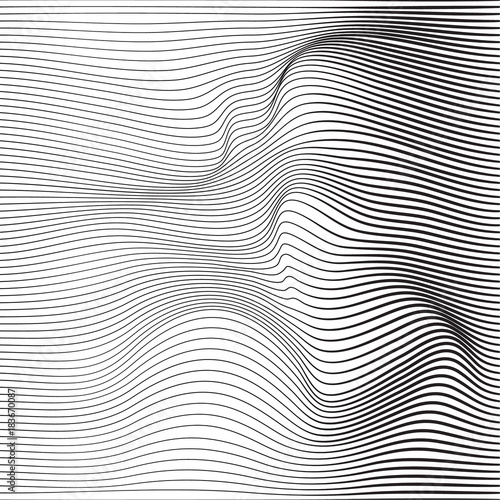 Distorted wave monochrome texture. Abstract dynamical rippled surface. Vector stripe  deformation background.