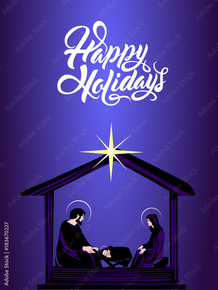 Christmas Christian nativity scene with baby Jesus in the manger in ...