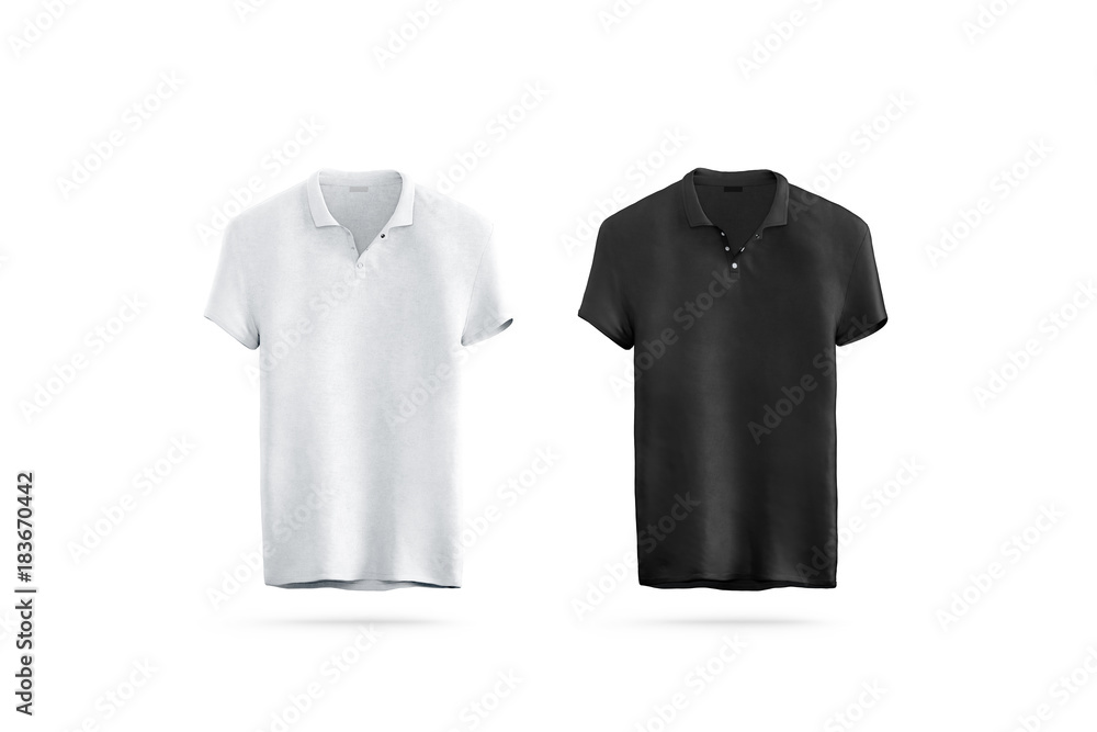 Blank black and white polo shirt mock up isolated, front view, 3d rendering. Empty sport t-shirt uniform mockup. Plain clothing design template. Cotton clear dress with short sleeves for branding. Blank black and white polo shirt mock up isolated, front view, 3d rendering. Empty sport t-shirt uniform mockup. Plain clothing design template. Cotton clear dress with short sleeves for branding.