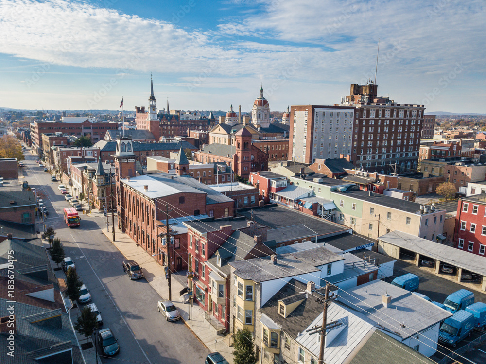 Fototapeta premium Aerial of Downtown York, Pennsylvania next to the Historic District in Royal Square