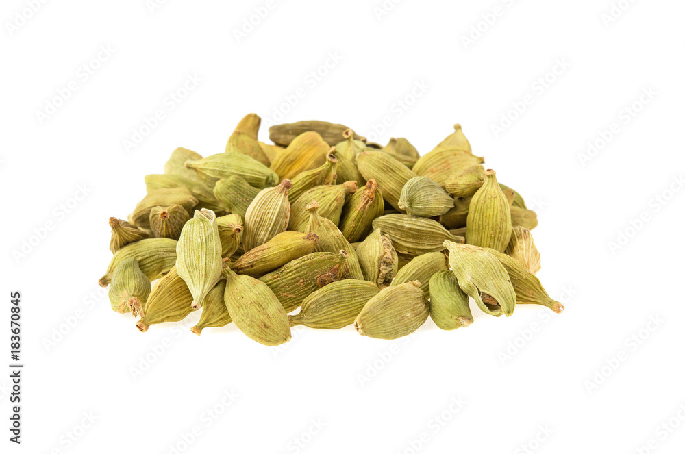 green cardamom pods on white background green cardamom pods on white background