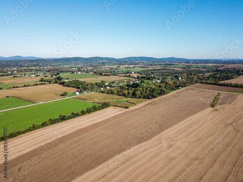 Aerial of Farmland in Dover  Pennsylvania just south of Harrisburg during Fall