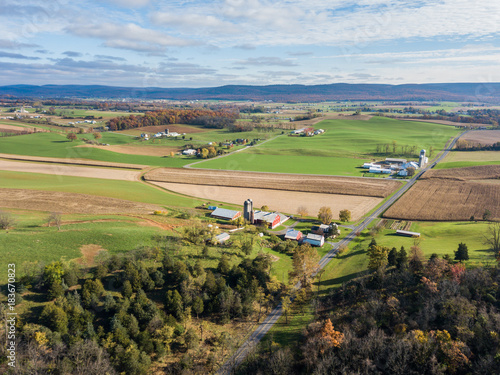 Aerial of Farmland Surrounding Shippensburg, Pennsylvania during late Fall
