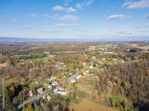 Aerial of Farmland Surrounding Shippensburg, Pennsylvania during late Fall